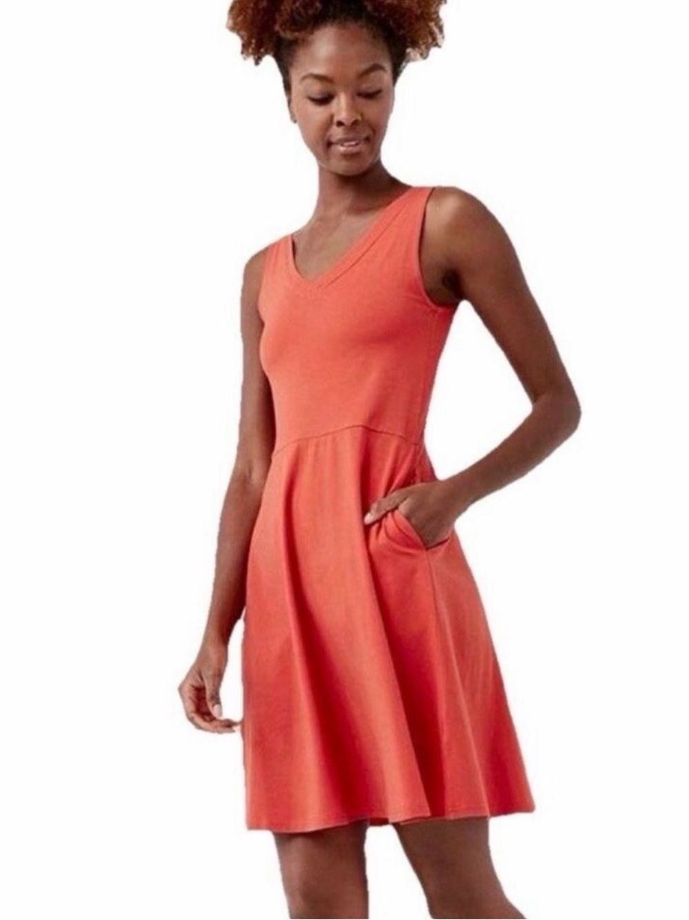Pact Orange V-Neck Sleeveless Fit & Flare Mini Dress